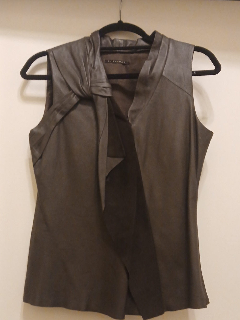 Elie Tahari Metallic Charcoal Soft Leather Vest Chocolate Brown